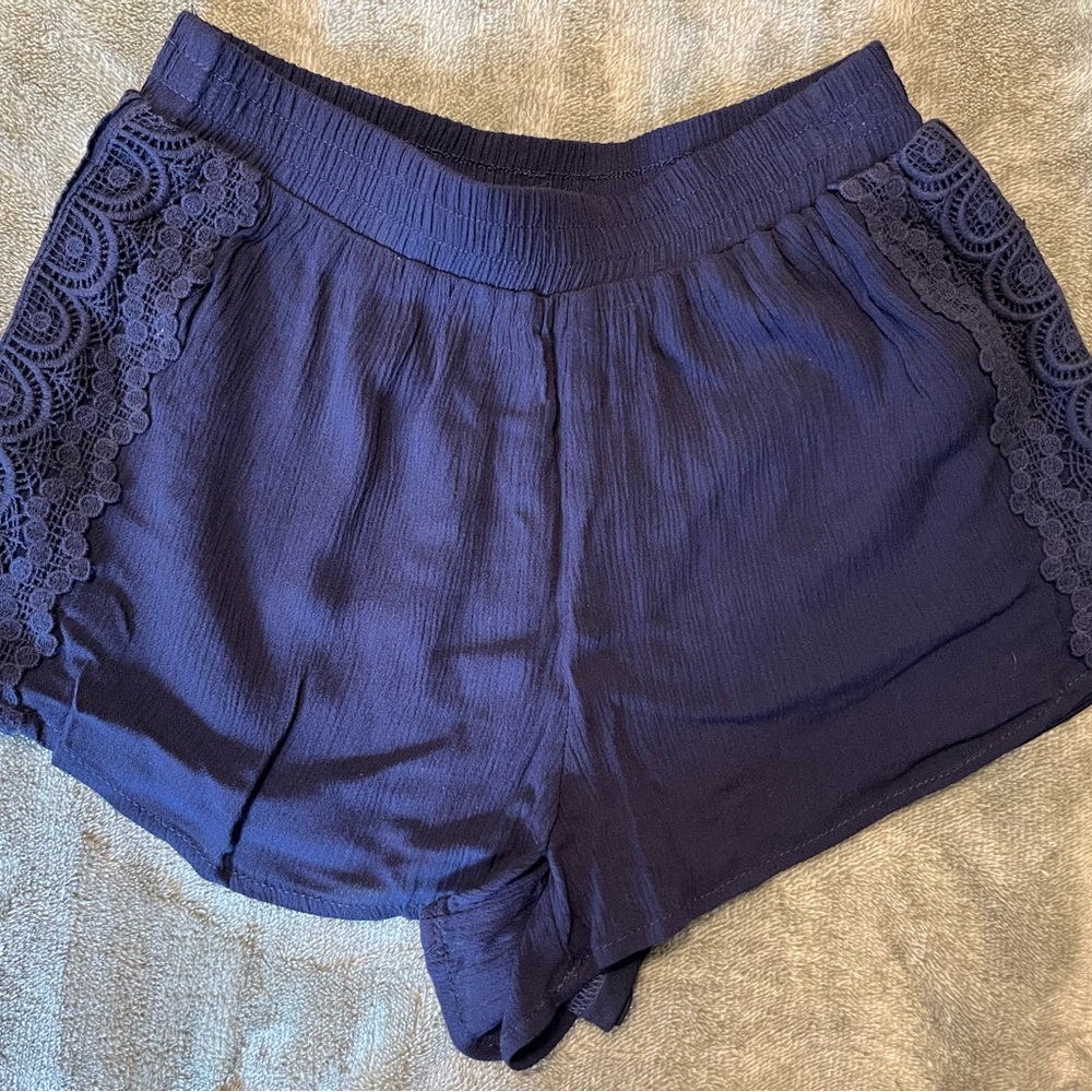 Charlotte Russe Dark Blue Lace Accent Shorts